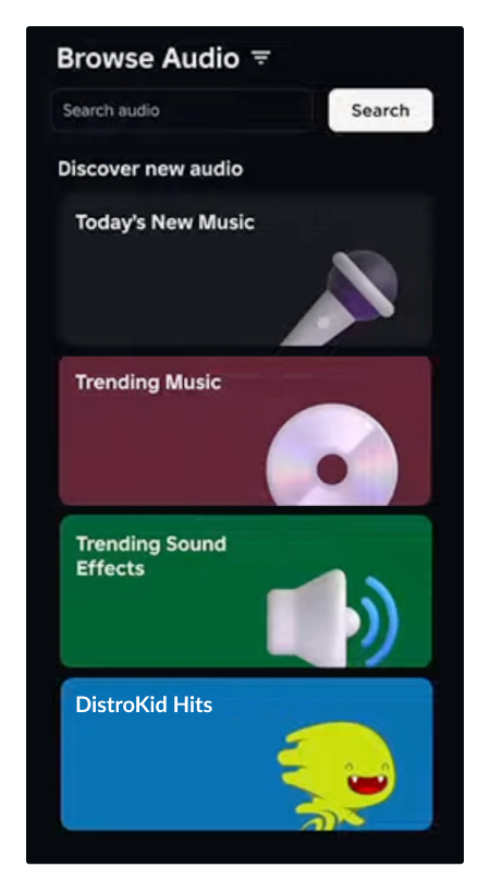 Roblox Creator Store interface showing music tracks available for use in games